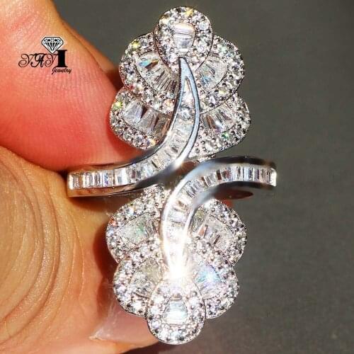 YaYI Fine Jewelry Fashion Princess Claw Set Cut White Cubic Zirconia Silver Color Engagement Wedding Party Leaves Gift Rings