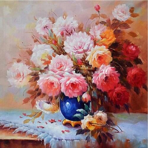 Full flowers diamond painting peony vase mosaic embroidery cross stitch rhinestone picture puzzle drawing wall decor craft gifts