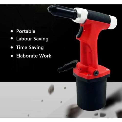 Red Pneumatic Rivet Gun Professional Air Riveter with 2.4mm-4.8mm Heads for Metal Automotive Aluminium Alloy Windows Rivet Gun