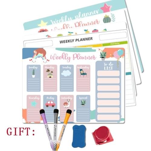 Magnetic Weekly Monthly Planner Calendar Fridge Stickers Schedule Dry Erase Markers Message Drawing Erasable Whiteboard for Wall