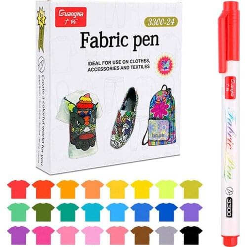 12/24 Color Fabric Markers Pens Set Permanent Clothes Textile Marker Fabric Paint Pen DIY Crafts T-shirt Pigment Painting Pen