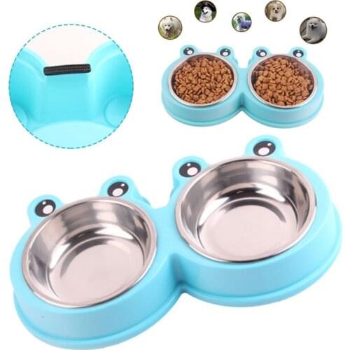 Cute Double Pet Bowls Dog Cat Food Water Feeder Stainless Steel Pet Drinking Dish Feeder Puppy Feeding Supplies Dog Accessories