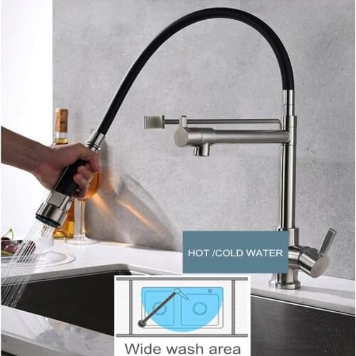 360° Rotating Dual Spout Multi-Function Two-in-One and Hot Cold Water Faucet for Kitchen Sink with Pull Out Faucet