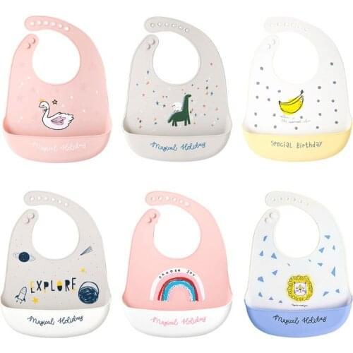 Cartoon Baby Bibs Waterproof Soft Silicone Newborn Feeding Bib Saliva Towel