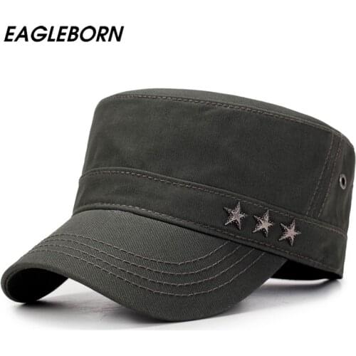 EAGLEBORN Army 3 Stars Flat Top Mens Women Caps Hat Adjustable Casual Military Hats for Men Snapback Cadet Military Patrol