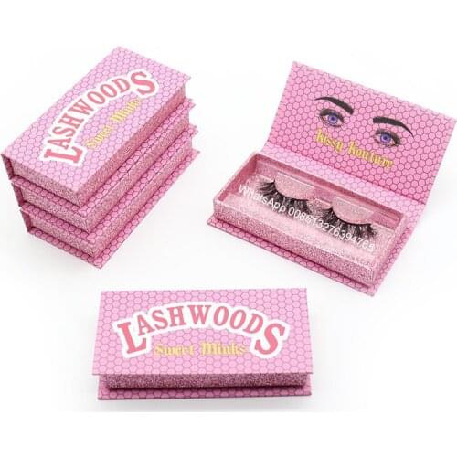 Pink LASHWOODS Eyelash Empty Box with Plastic Tray 3D Natural Mink Lashes Thick Long Soft Fluffy Eyelashes Makeup Extension