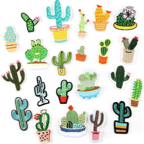 DIY 1pc Embroidered Patch Cactus Series Kawaii Iron On Patches For Clothing Baby Wear Tshirt Bag Sewing Exquisite Green Applique