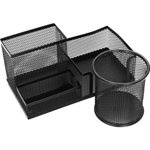 XRHYY 4Compartment Desk Pencil Holder Black Metal Mesh Desktop Storage PStationery Organizer Accessory Box Container