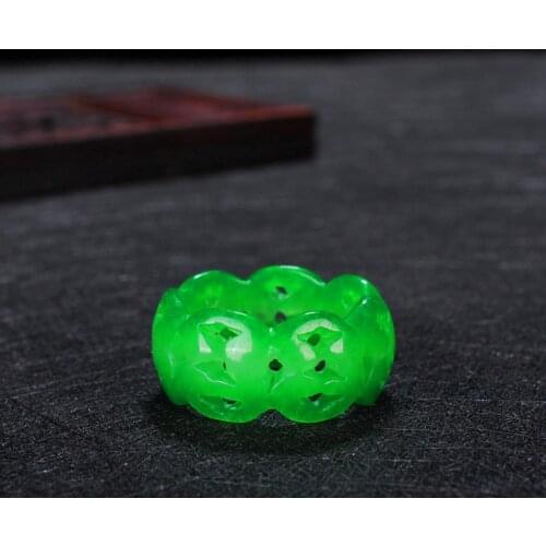 Natural Green Jade Stone Ring Jadeite Amulet Fashion Charm Jewelry Hollow Hand Carved Crafts Gifts for Women Men