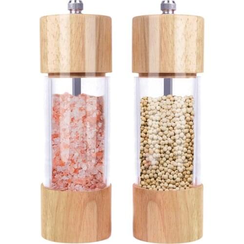 New Wooden Salt and Pepper Grinder Set, Manual Salt and Pepper Mill Wood, Adjustable Ceramic Core- -Pack of 2