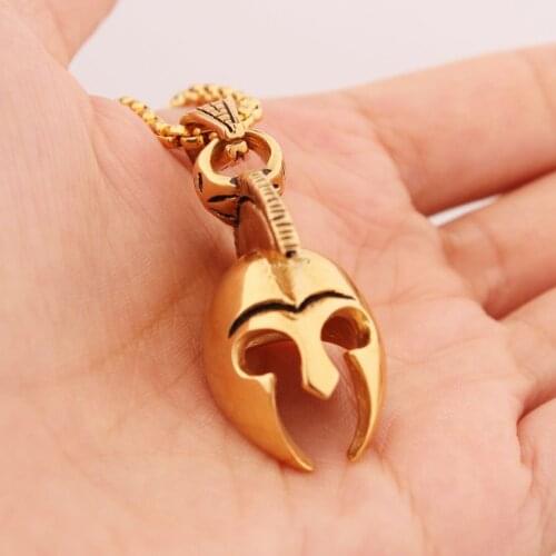 Charm Gold Stainless Steel Pendant Mens Necklace Chain Spartan Helmet Mask Pendant Jewelry
