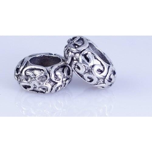 Wholesale 40pcs silver plated round beads Big Hole Beads Fit style European Bracelet hole 6mm