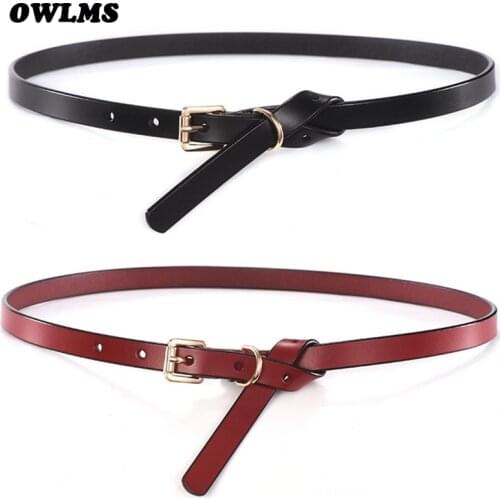 Women Genuine leather belts black cowskin gold Pin buckle lady strap belt thin waistband student Jeans Dress Female brown Straps