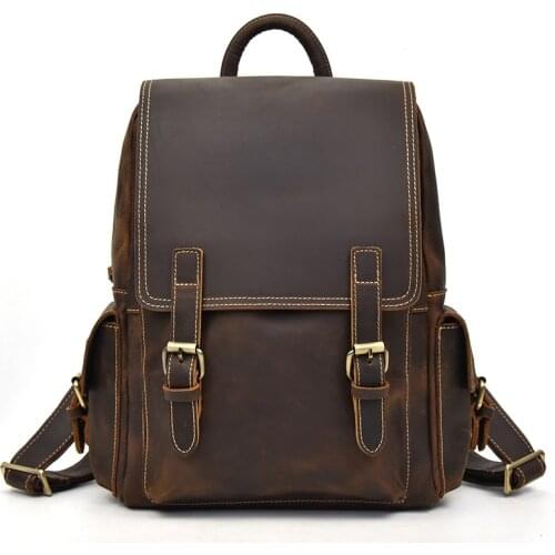 Crazy Horse Cowhide Men Women Backpack Genuine Leather Vintage Daypack Travel Casual School Book Bags Male Laptop Bags Rucksack
