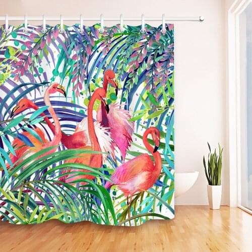Flamingo Palm Plants Printed Modern Bath Products Shower Curtain Waterproof Fabric Polyester Curtains 150x180cm 180x180cm