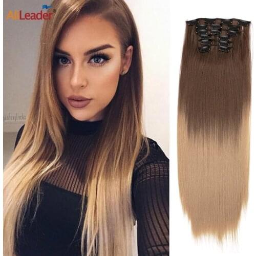 Alileader Clip In Hair Extensions Long Straight Synthetic Hairpiece Heat Resistant Hair Blond Straight 16 Clip In Hairpieces