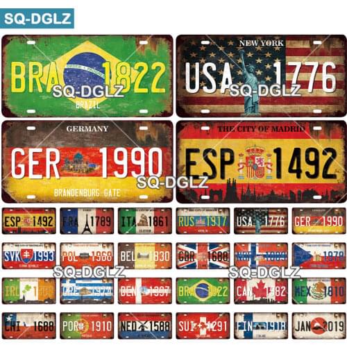 [SQ-DGLZ] City License Plate Metal Sign Vintage Plaque Country Flag Tin Sign Wall Decor Bar Decor Travel Poster
