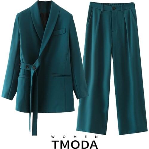 TMODA2049 2021 Autumn Za Woman Casual Asymmetry Blazers Jacket + Female Ankle Pants Suits Office Wear Suit 2 Piece Sets Outfits