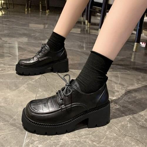 Round Toe Shoes On Heels Autumn Oxfords WomenFemale Footwear Clogs Platform Casual Sneaker Modis All-Match British Style New
