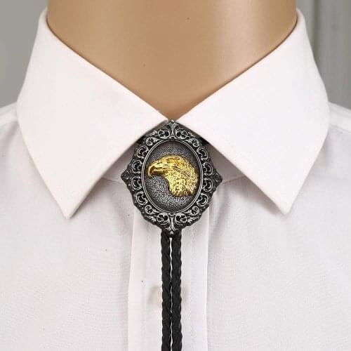 Vintage western animal eagle head bolo tie for man handmakde Indian cowboy western cowgirl leather rope zinc alloy necktie