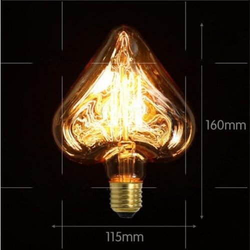 Christmas Vintage Edison Bulb Clear Glass Light Bulbs 40W E27 Bulbs Heart Shaped Incandescent Indoor Decoration Lights Lampada