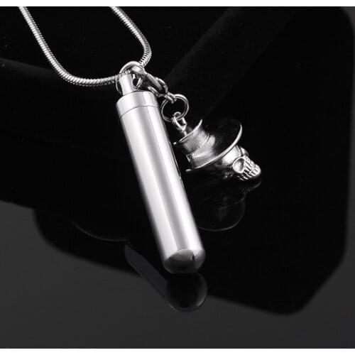 Top Quality Skeleton Vintage 316L Stainless Steel Memorial Ash Keepsake Cremation Jewelry Pendant Necklace for Cool Man