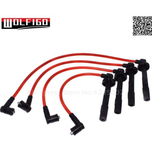 WOLFIGO RED Ignition Wire Wires Set 4PCS For ACURA EL Fit Honda Civic Racing D16 ZFR5F-11 D16Y8