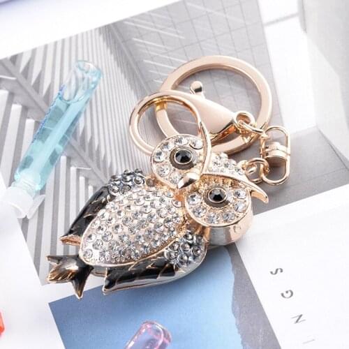 Jewelry Keychain cat-head-Owl Keyring Rhinestone-Crystal Enamel-Animal-bird Jewelry Gift Wallet Car Pendant Men women Pendant