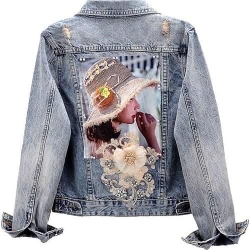 NEW Spring Autumn Denim Jackets Female Slim Diamond Flower Long-Sleeved Cowboy Outerwear Lady Short Jacket Women Tops Streetwear