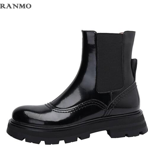 Platform Boots High Quality Genuine Leather Women Ankle Boots 2021 Autumn Winter Concise High Heels Fashion Leisure Shoes Woman