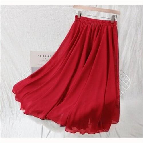 Women 2021 Autumn Fashion High Waist Chiffon Skirts Solid Pleated Long Skirt Vintage Elegant Maxi skirts 8 Colors