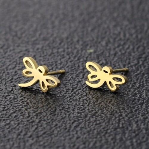 1Pair Cute Dragonfly Earring Stainless Steel Earrings Tiny Insect Ear Studs Fashion Ear Jewelry For Women Kids Girls