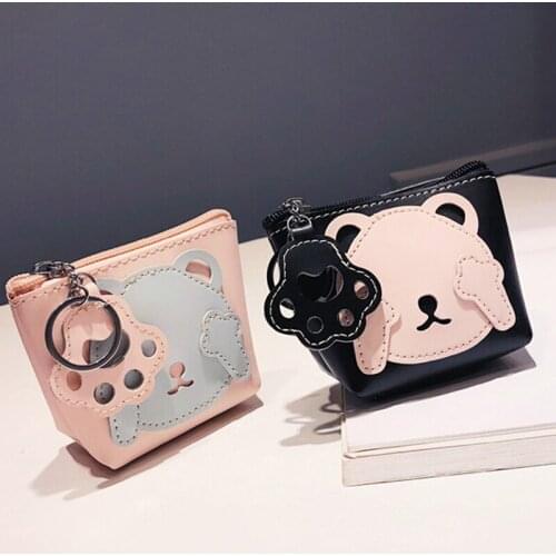 1pc Cartoon Elephant Pattern Leather Mini Coin Purses Girls Children Small Zipper Wallets Key Headset Organiser Storage Bag Case