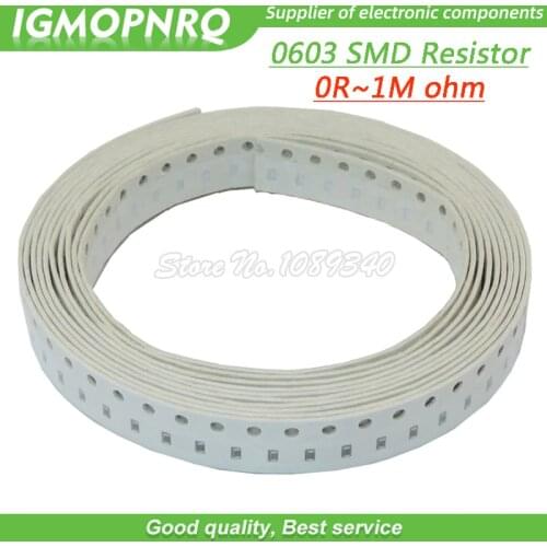 100pcs 0603 SMD 1/8W chip resistor resistors 0 ohm - 10M ohm 0R 4.7R 100R 200R 220R 1K 4.7K 4K7 10K 100K 200K 220K resistance