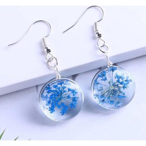 2021 New Colorful Dried Flower Earrings Women Fashion Silver Color Clear Transparent Ball Dangle Earring Drop Earring Jewelry
