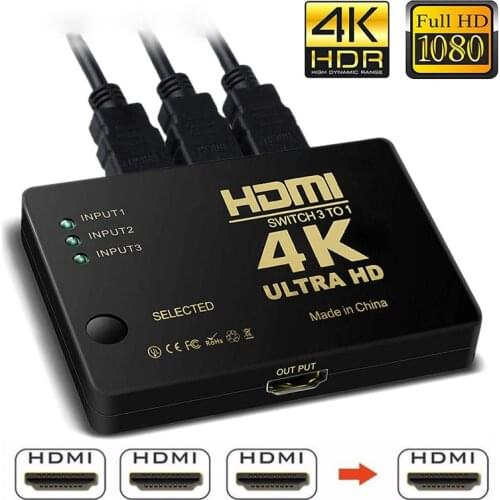 3 Port 4K*2K 1080P Switcher HDMI-compatible Switch Selector 3x1 Splitter Box Ultra HD for HDTV Xbox PS3 PS4 Multimedia