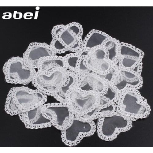 30pcs/lot Embroidered organza Heart Lace Appliques White lace fabric Wedding Dress Clothes Accessories