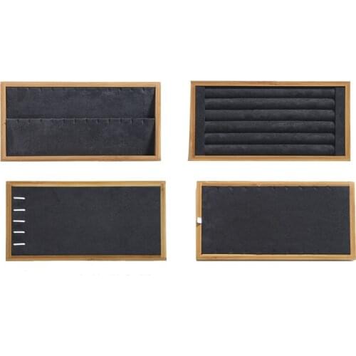 4Pcs Bamboo Wood Pallet Ring Necklace Pendant Bracelet Earring Jewelry Storage Box Display Props Gray