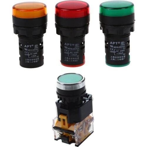 4 Pcs Electronic Accessories: 3 Pcs Red, Yellow-Green Light Lamp 22 Mm LED Pilot Display Panel & 1 Pcs LA38-11/203 Push Button M
