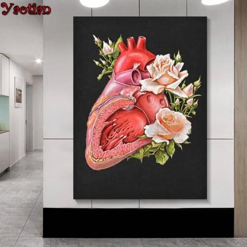 5D Diy Diamond Painting full Square/Round Diamond Cross Stitch Heart Organ Anatomy Flower Diamond Embroidery Clinic wall art