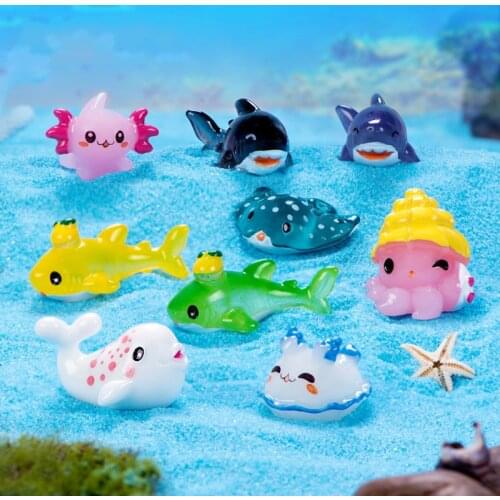 6PCS Sea Animals Figurine Miniature Fairy Garden Decor Dolphin Shark Whale Turtle Craft Gift Mini Photography Props Accessory