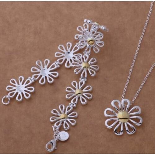 AS123 Lucky Silver Color 925 Jewelry Sets For Women Bracelet 110 + Necklace 302 /bhnajyua Afnaiwua