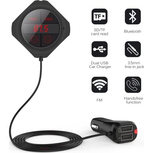 Car FM Transmitter Modulator Aux Out Bluetooth Handsfree Car Kit with LED Monitor Car MP3 Player Dual USB Support SD Card U-disk