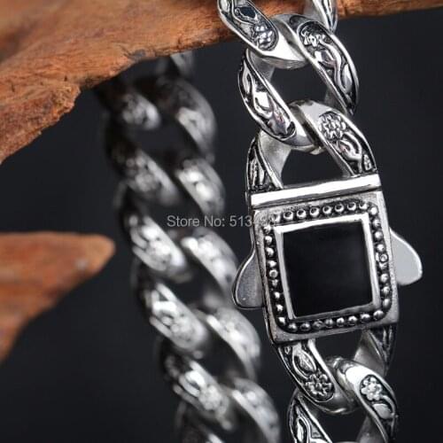Free Shipping Hotsale Jewelry Stainless steel Chain Link Bracelet Black Stone gift for your friends 15mm 8.66
