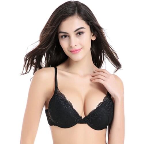 Sexy lace push up padded bra fashion everyday women underwear intimate embroidery floral mesh patchwork black red blue