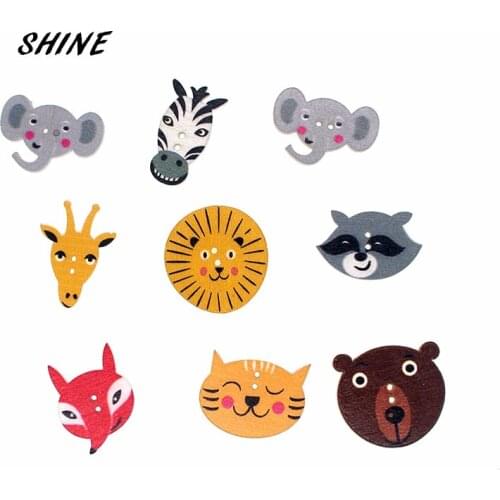 30PCs Wooden Sewing Buttons Scrapbooking Forest Animal Colorful Mixed Two Holes Cartoon 20 -30mm Costura Botones bottoni botoes