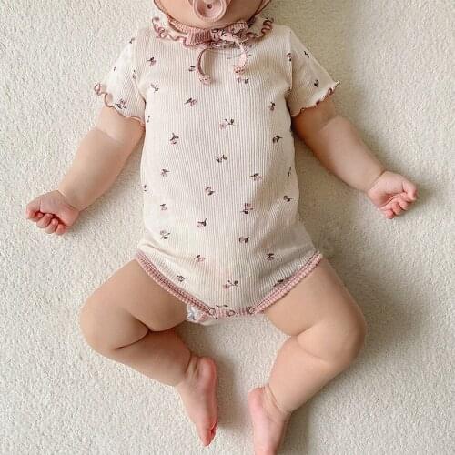 Childrens Clothing 2021 Summer New Baby Girl Floral Bodysuit Cotton Soft Newborn Short Sleeve Jumpsuit Clothes With Hat