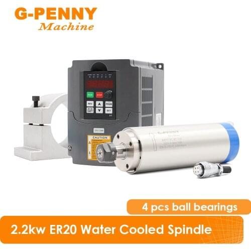 2.2KW ER20 Water cooled spindle motor Diameter 80mm 4 pcs creamic bearings & 2.2KW HUANYANG Inverter & 80mm Clamping Bracket