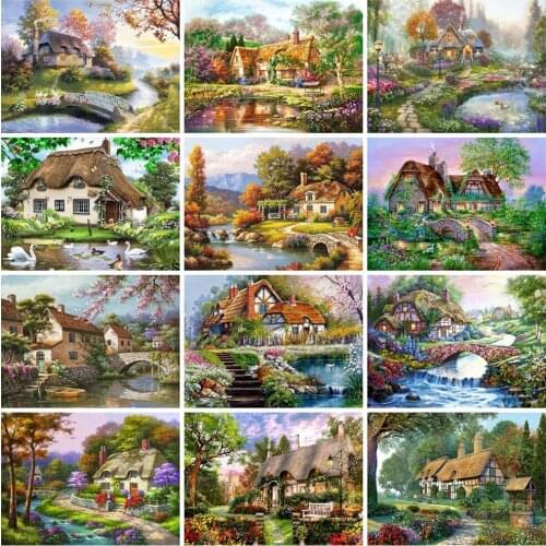 EverShine DIY Diamond Painting Full Square House Diamond Mosaic Garden Cross Stitch Picture Rhienstones Needlework Home Decor