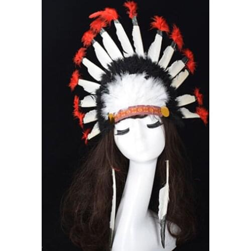 Hot Halloween Carnival Day Colorful Feather Party Hats Headband Indian Style Headwear Villus Chiefs Cap Party Headdress